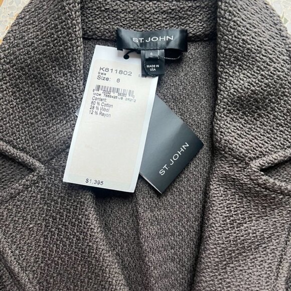 St. John Knitted Brown One Button Classic Blazer Size 6 / 04 - Picture 3 of 4